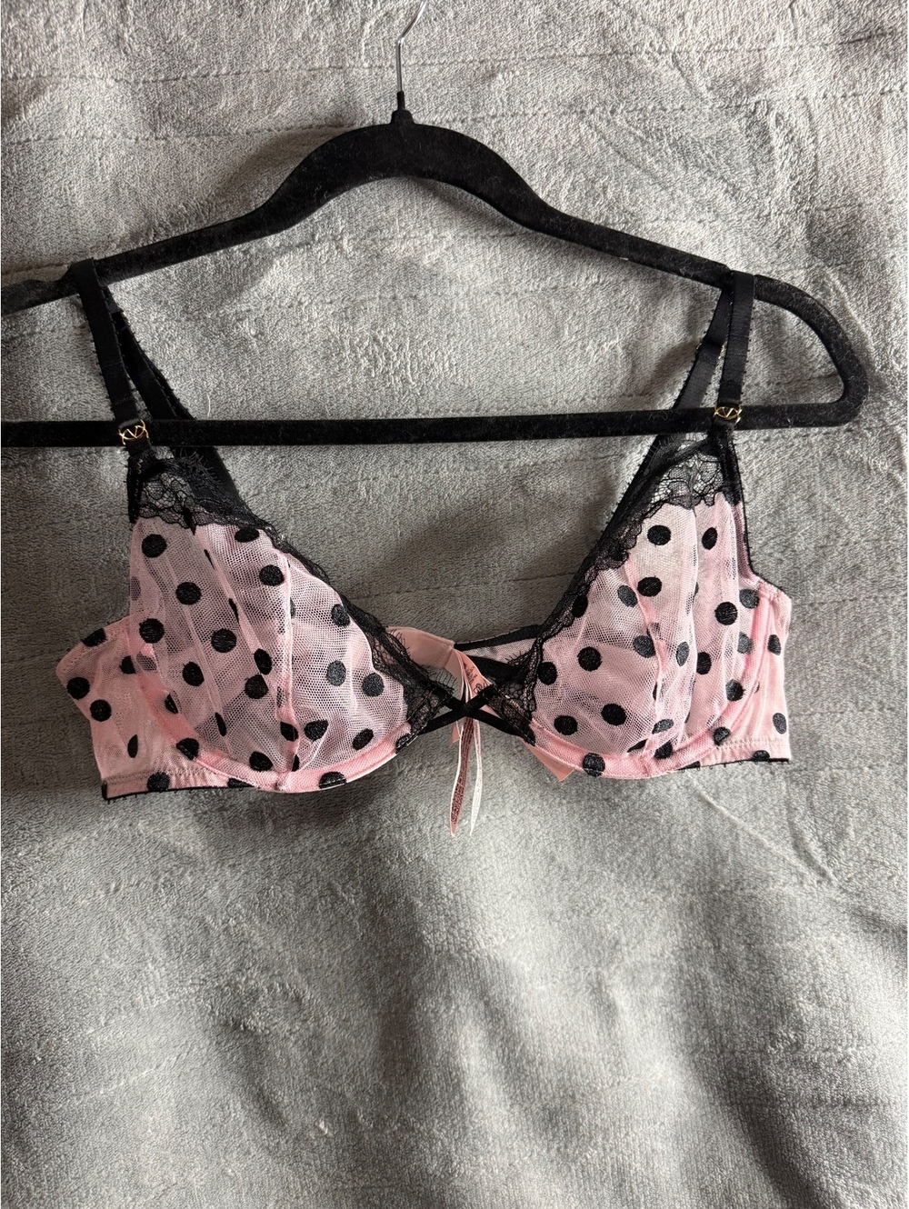 Victoria’s Secret Very Sexy Heritage Dot Unlined Demi Bra 36B Pink Black NWOT